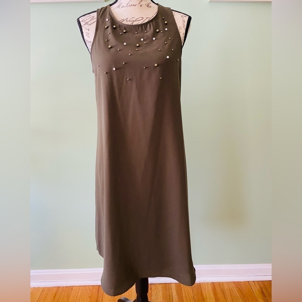 Women’s Elegant Olive Green Sleeveless Dress Size M